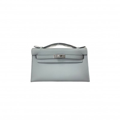 HERMÈS KELLY SWIFT LINEN BLUE SILVER BUCKLE (22*14*7cm) 